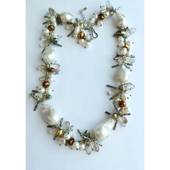 LUXURIOUS White Baroque Pearl Swarovski Crystal long short necklace - Picture 7 of 7